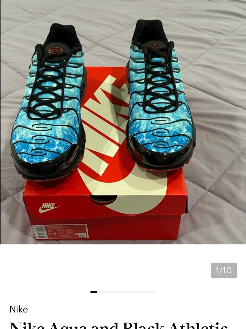 Nike Air Max Plus Men’s Aqua Wave Athletic Sneakers with Black Accents